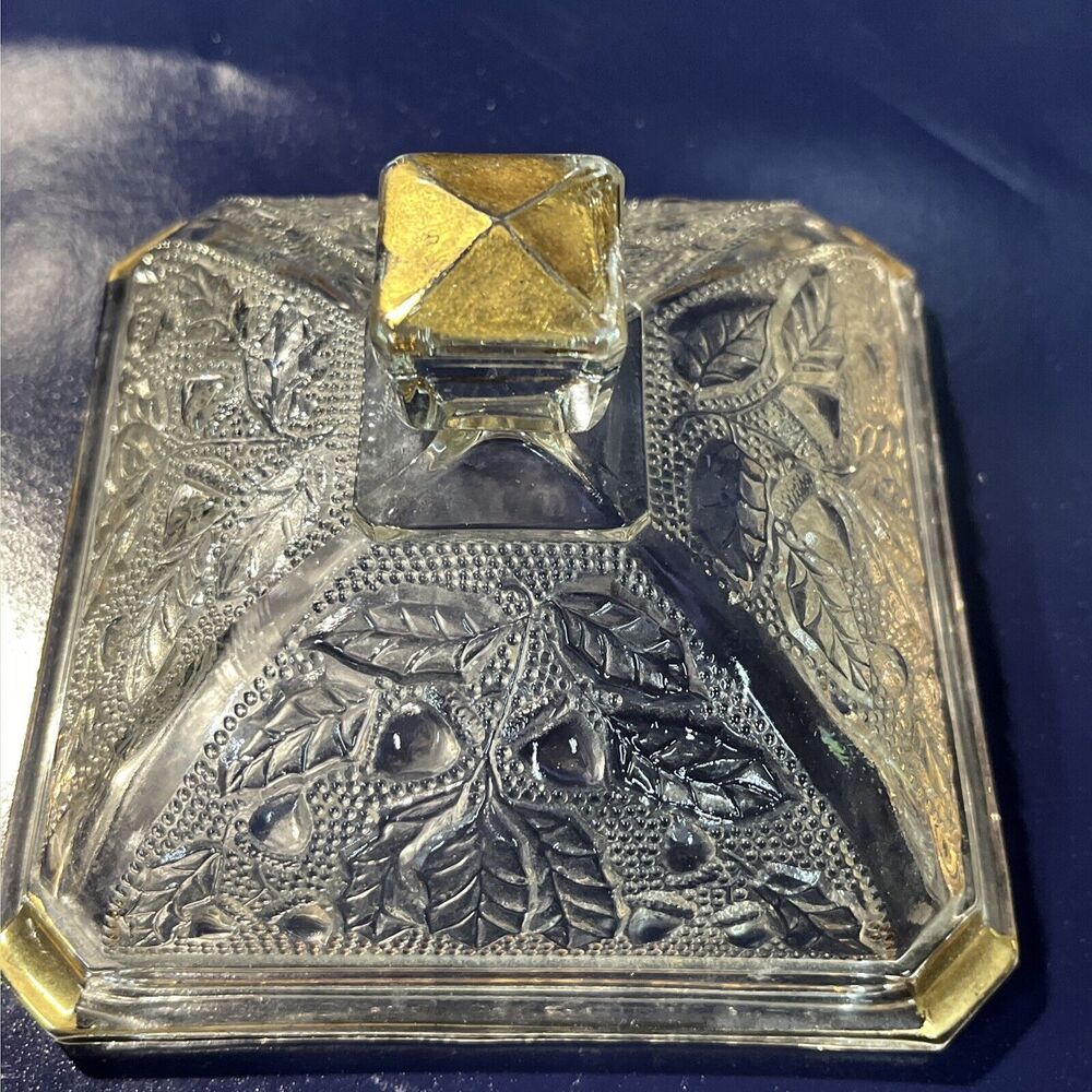 Vintage Jeanette Depression Glass Candy Dish w/Lid Square Acorn‎ &Leaves Design - Picture 6 of 13